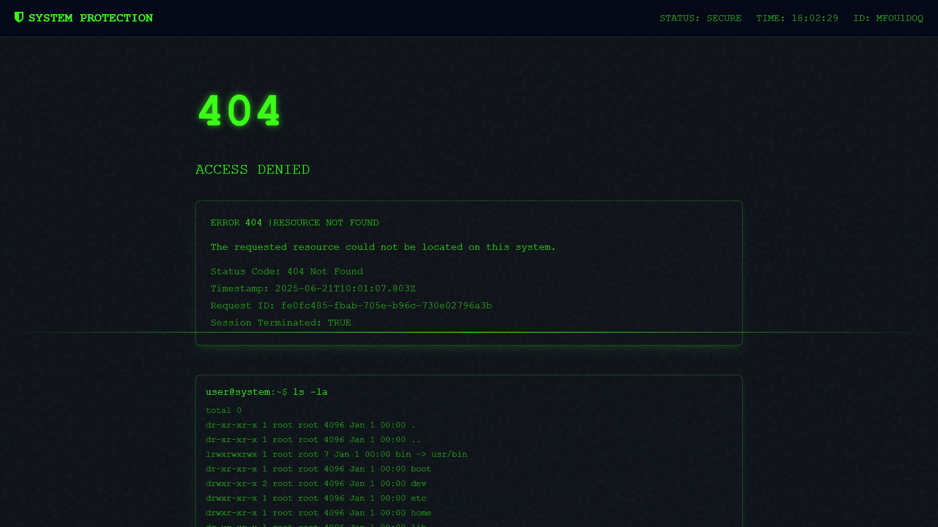 图片[1] - 分享一个黑客风404的HTML - Feng的小屋